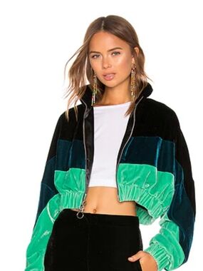 Frankie B Velvet Track Jacket M NWT Cropped Colorblock Y2K  Seen On All American